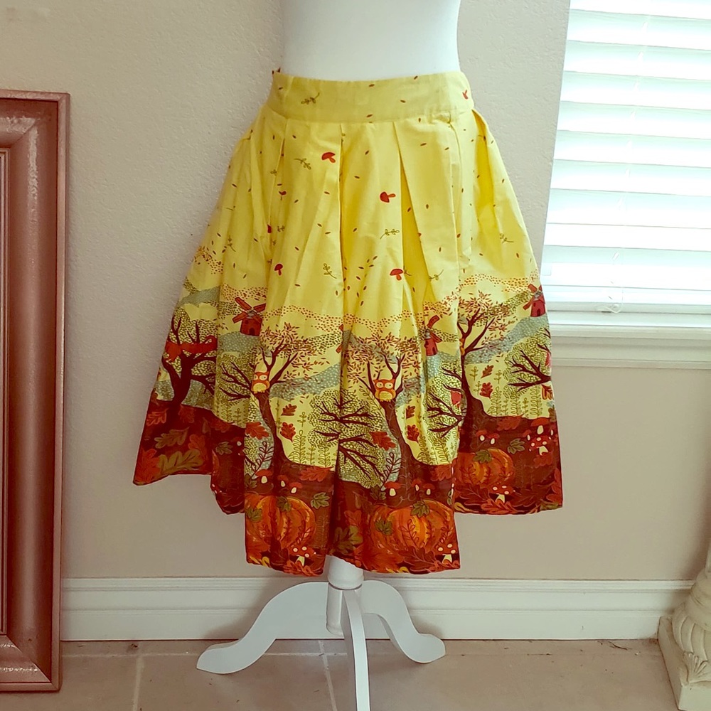Sucrefas Yellow Autumn Pleated A Line Skirt